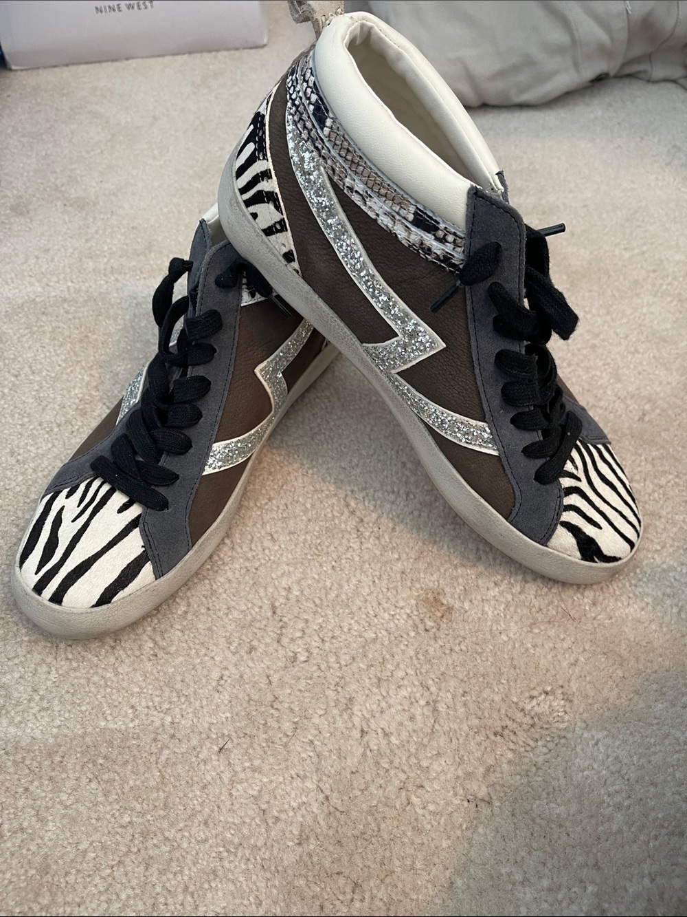 Gianni Bini Casual High-Top Sneakers in Black,Snake, Zebra, Silver Glitter